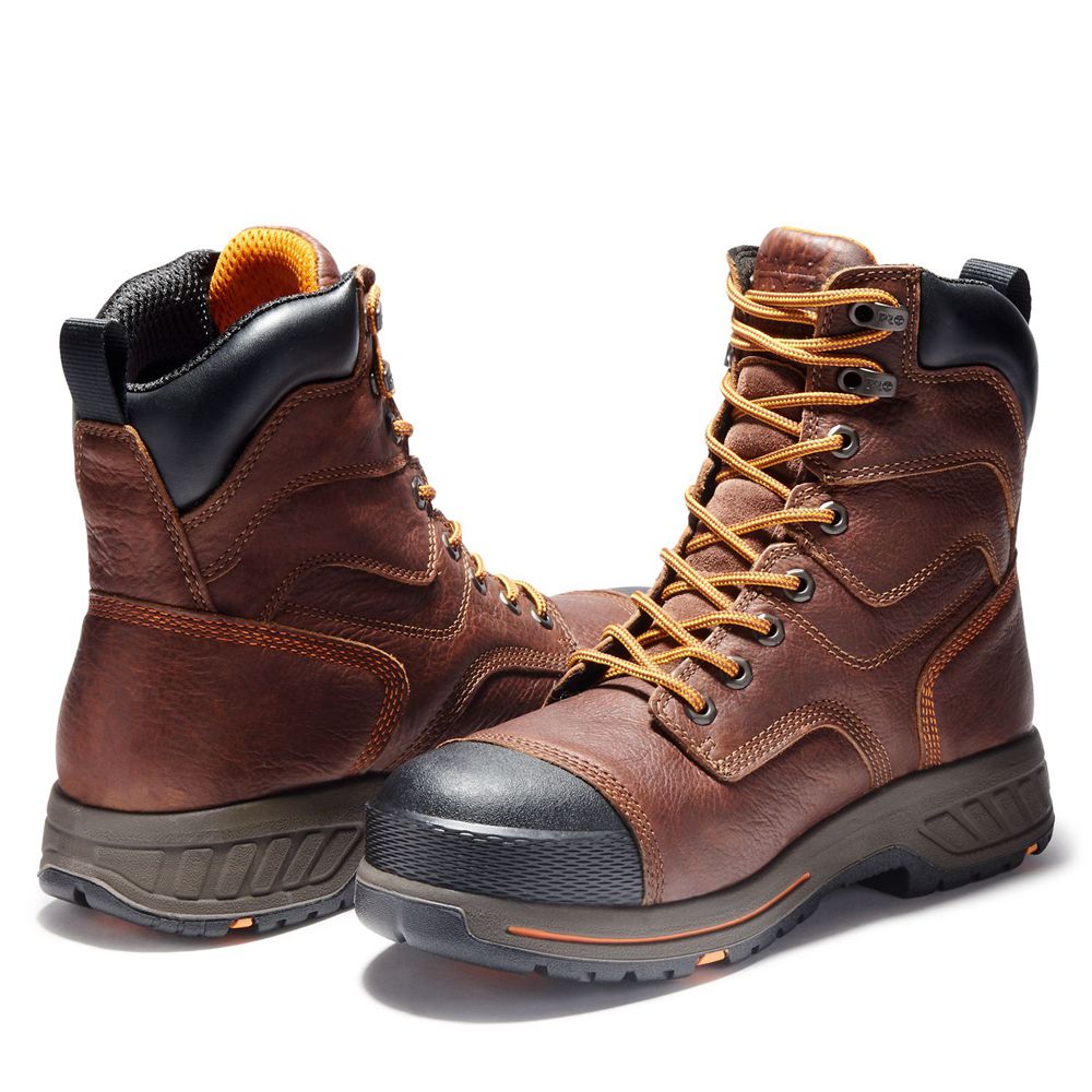 Timberland Μποτακια Εργασίας Ανδρικα Καφε - Pro® Helix Hd 8\" Comp Toe - Greece 1247803-YE